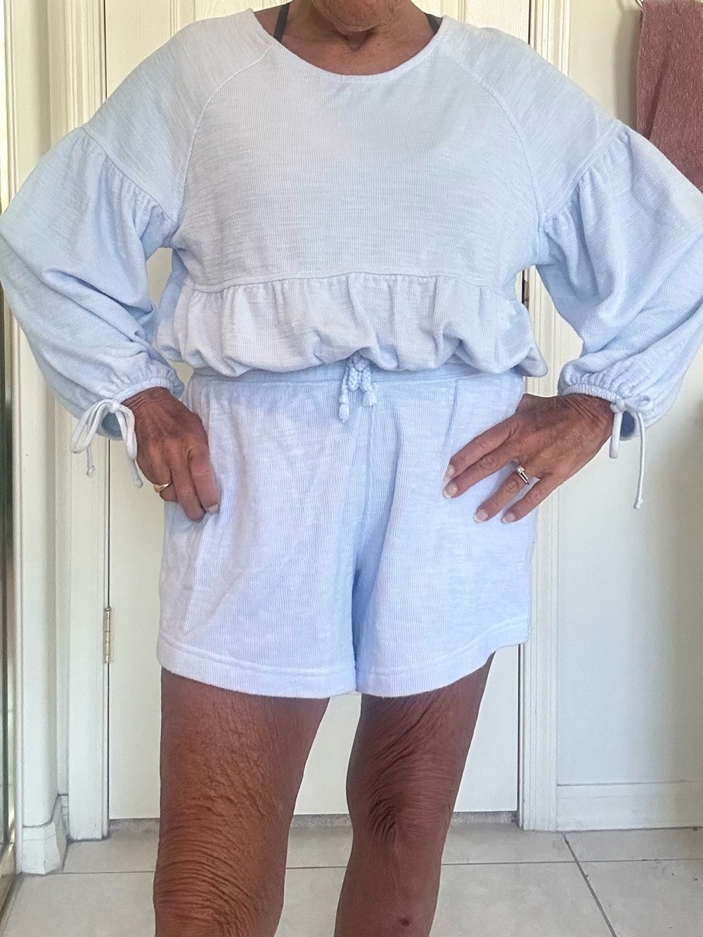 aerie Light Blue Cozy Knit Long Sleeve Lightweight Sweatshirt XS LN